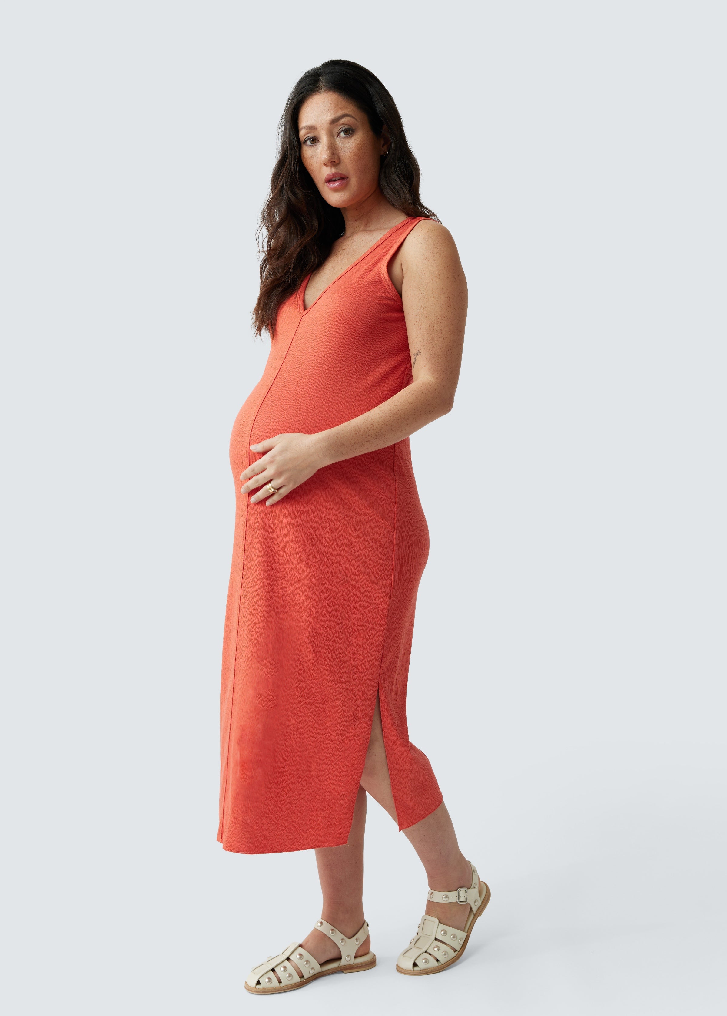 Sleeveless V-Neck Maternity Dress