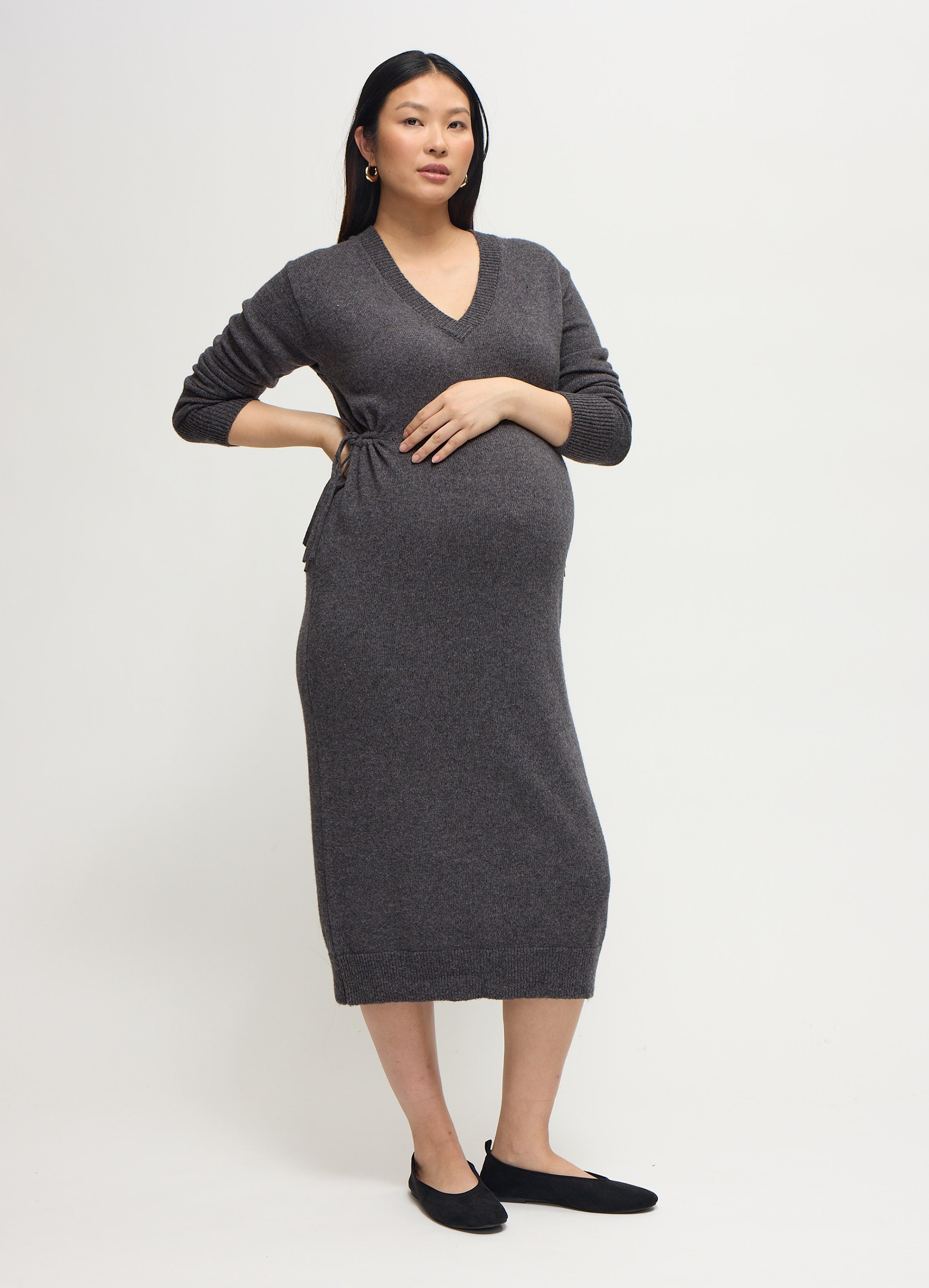 Ingrid & Isabel V Neck Sweater Maternity Dress - Dark Gray
