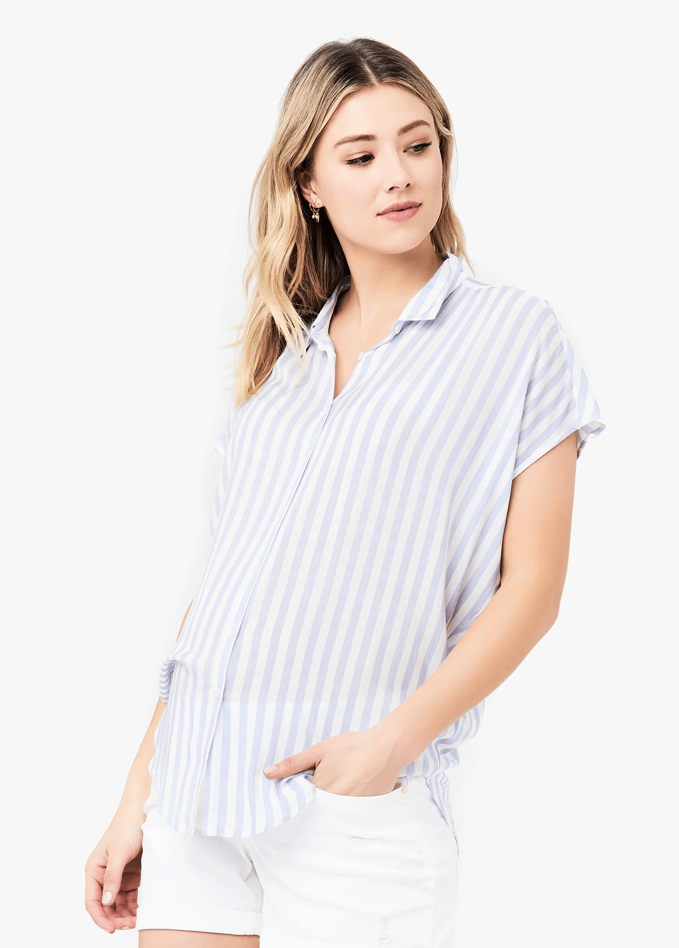 Model is 5'7" and wearing size small||Blue Stripe