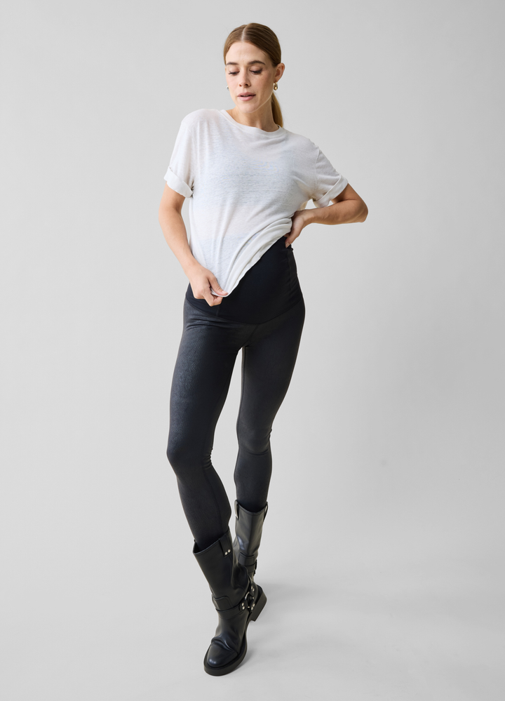 Faux-Leather Black Maternity Leggings | Sleek Style, Extra Comfort