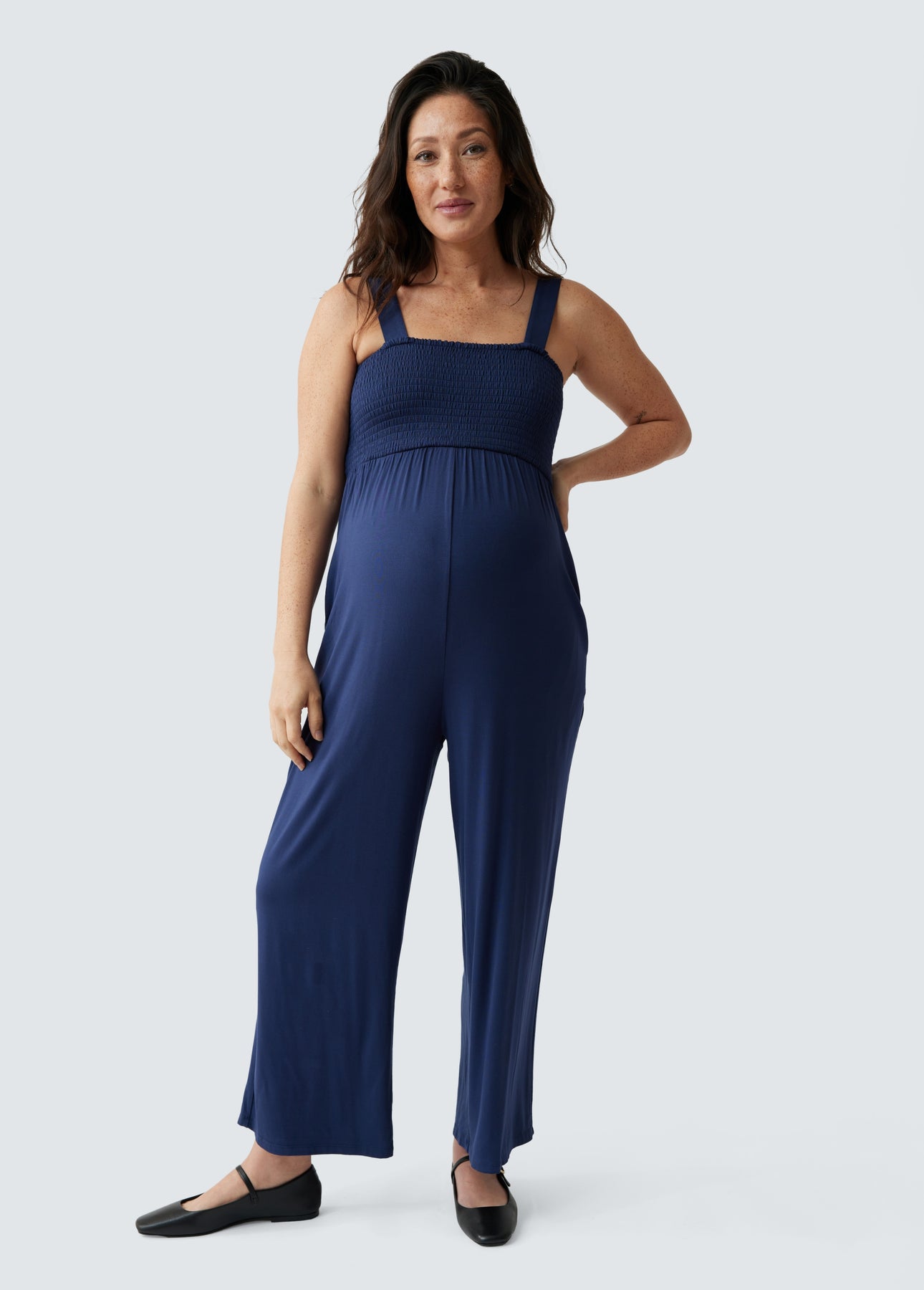 La Clef Sleeveless Smocking Top Maternity Jumpsuit - Walmart.com