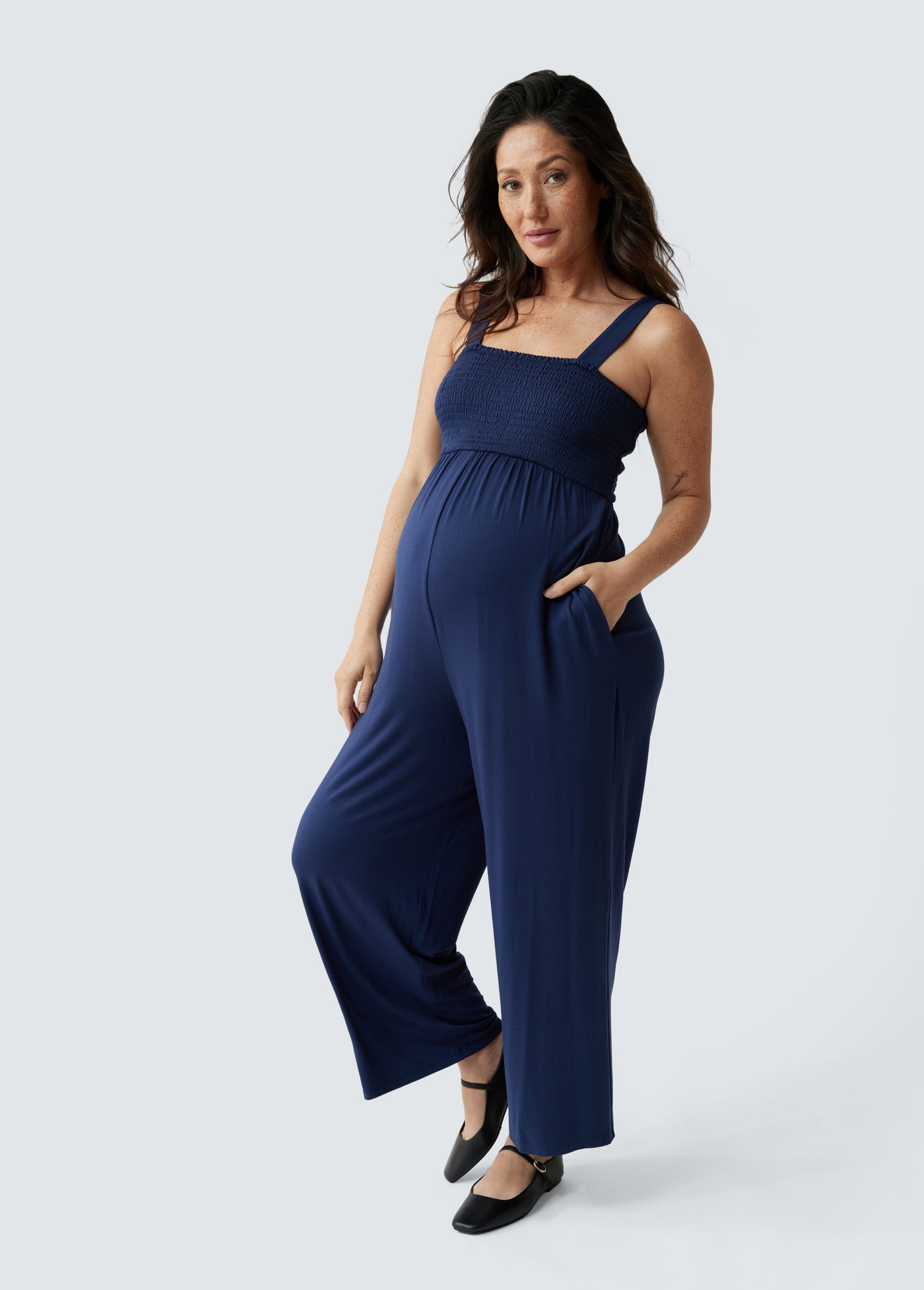 Blue Short Sleeve Maternity Jumpsuit by MONROW for $25 | Rent the Runway