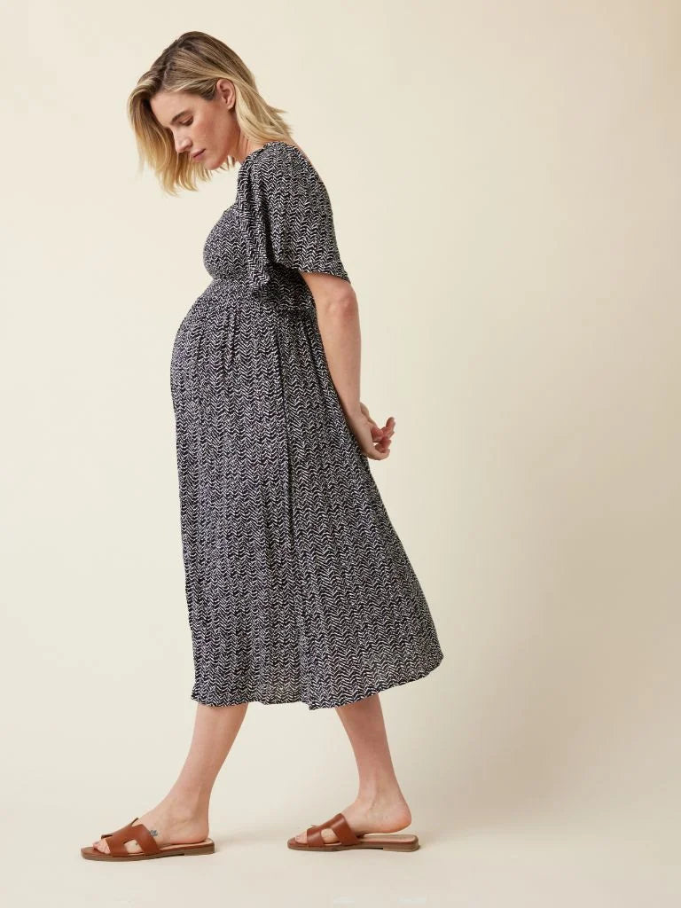 white christmas dresses Ripe Emmy Shirred Maternity Dress (Black / Natural)