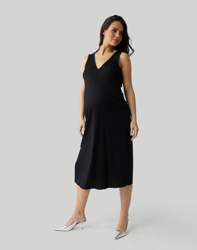 The Always On Maternity V Neck Midi Column Dress