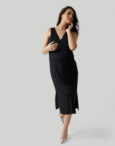 The Always On Maternity V Neck Midi Column Dress