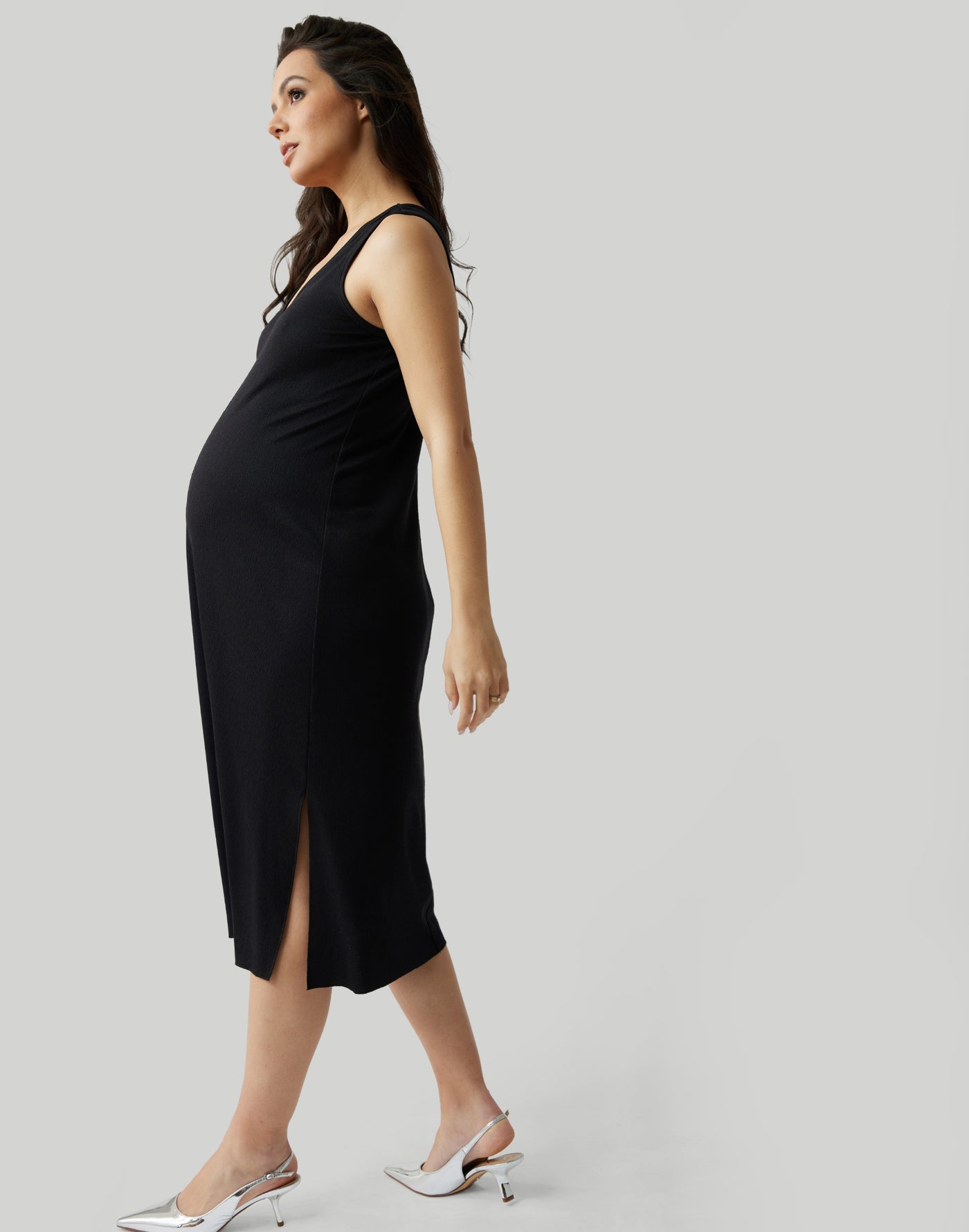 The Always On Maternity V Neck Midi Column Dress