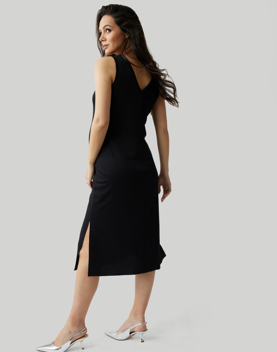 Sleeveless V-Neck Maternity Dress, Midi Length – Ingrid Isabel
