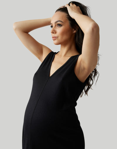 The Always On Maternity V Neck Midi Column Dress