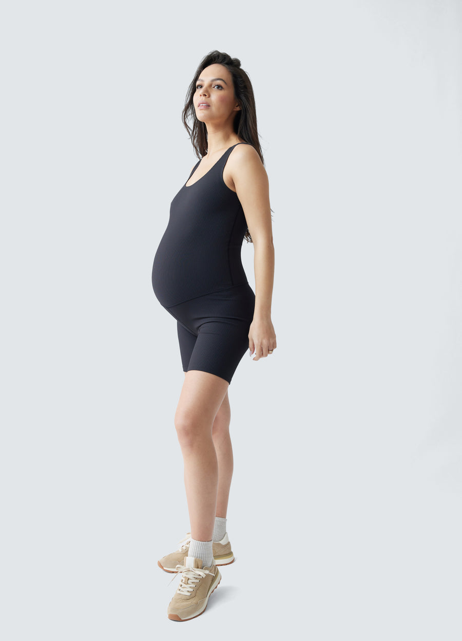 Rib Maternity Bike Short Active Unitard Romper Black | All