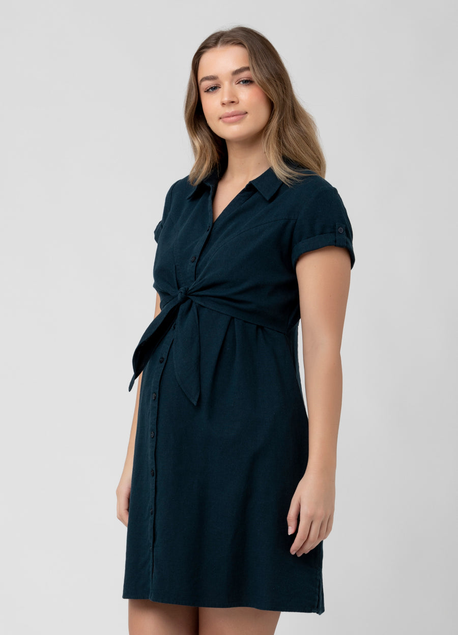 Ripe Maternity Colette Tie Up Linen Maternity Dress Biro Large Ripe Maternity Colette Tie Up Linen Maternity Dress Biro Large