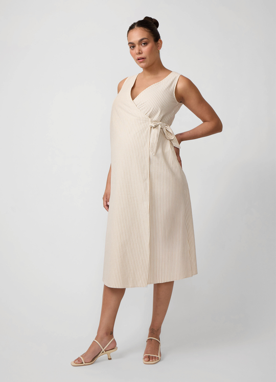 Côte Linen Maternity Wrap Midi Dress