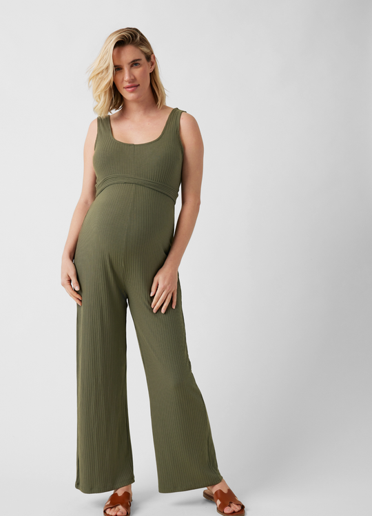 Ripe Maternity Bobby Rib Knit Olive Jumpsuit