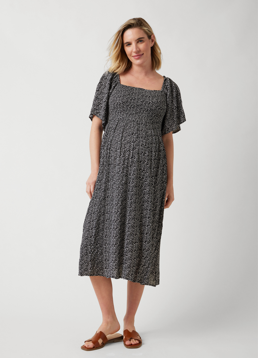 Ripe Emmy Shirred Maternity Dress (Black / Natural) Ripe Emmy Shirred Maternity Dress (Black / Natural)
