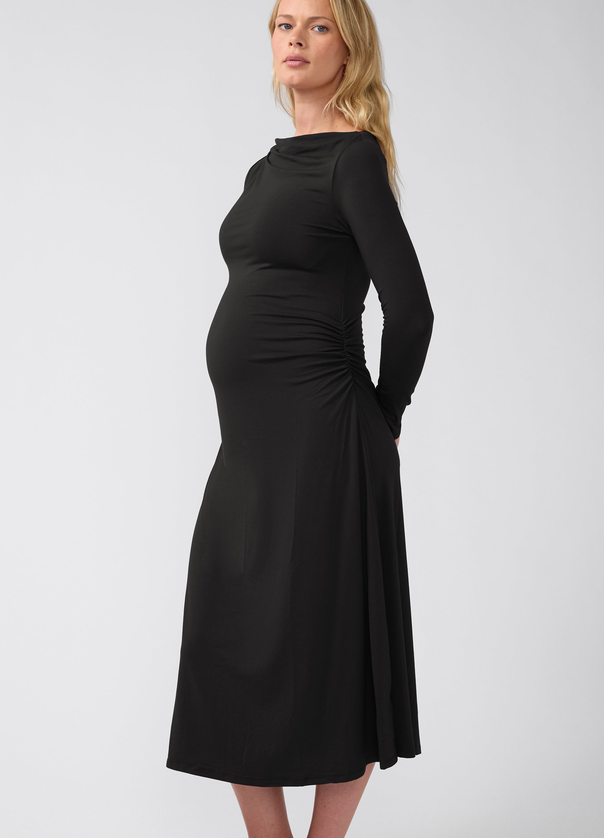 ruched maternity dress Long Sleeve Mock Neck Midi – Ingrid & Isabel SHORT Bridesmaid in Country Color:White & Blue Stripe What maxi dress could AW-PD-11371
