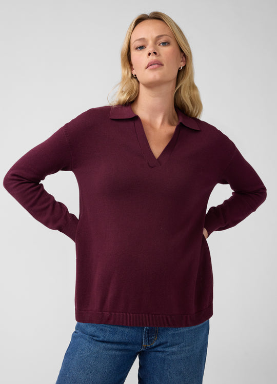 Polo Collar Knit Maternity Nursing Sweater
