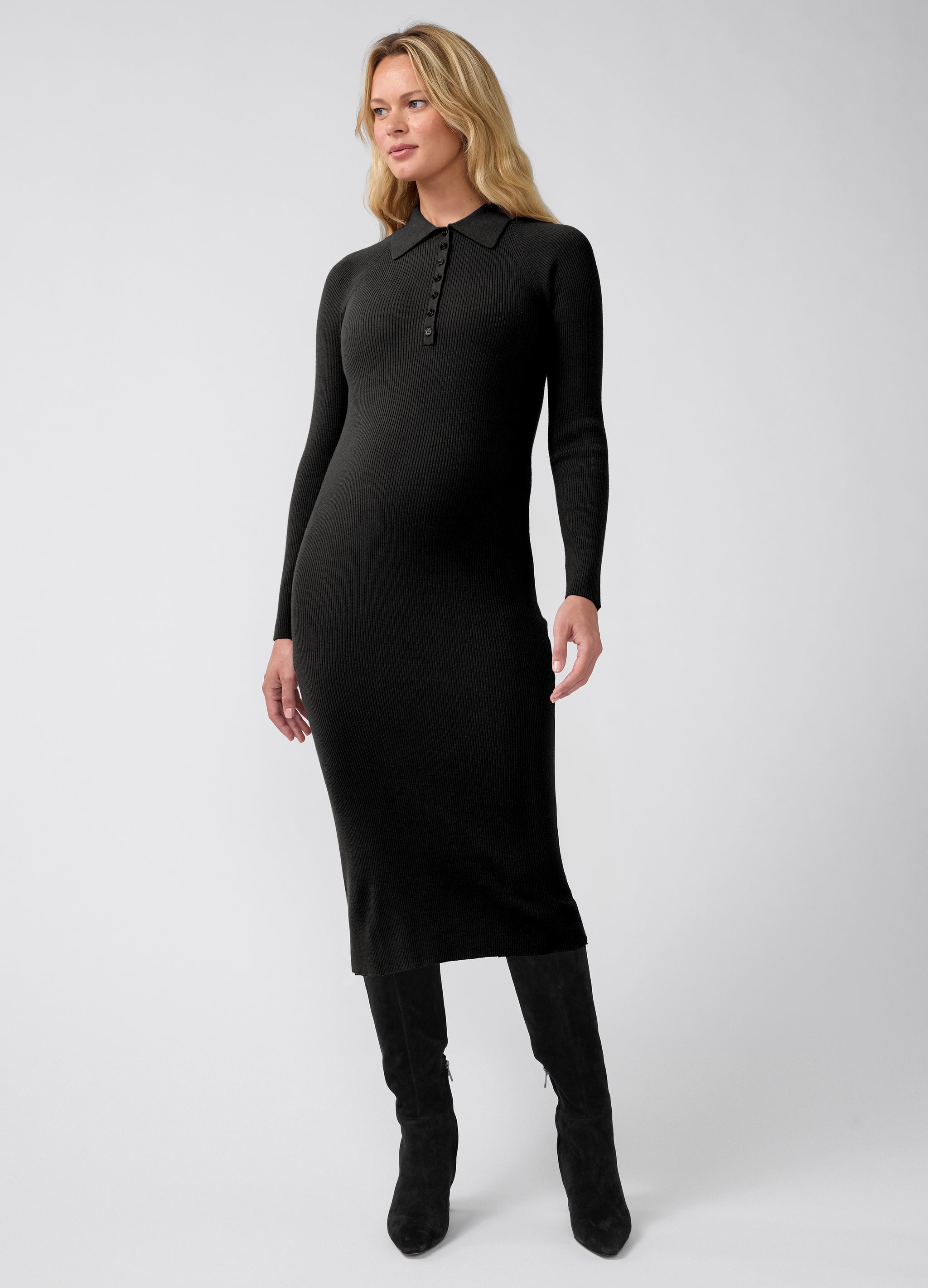 nursing long sleeve dress Ribbed Polo Maternity Midi The long sleeves and Jacket to Wear with INV-218008 SIZE:38/30