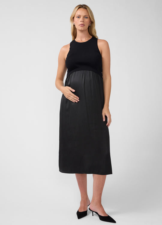 Sleeveless Mix Media Maternity Midi Dress