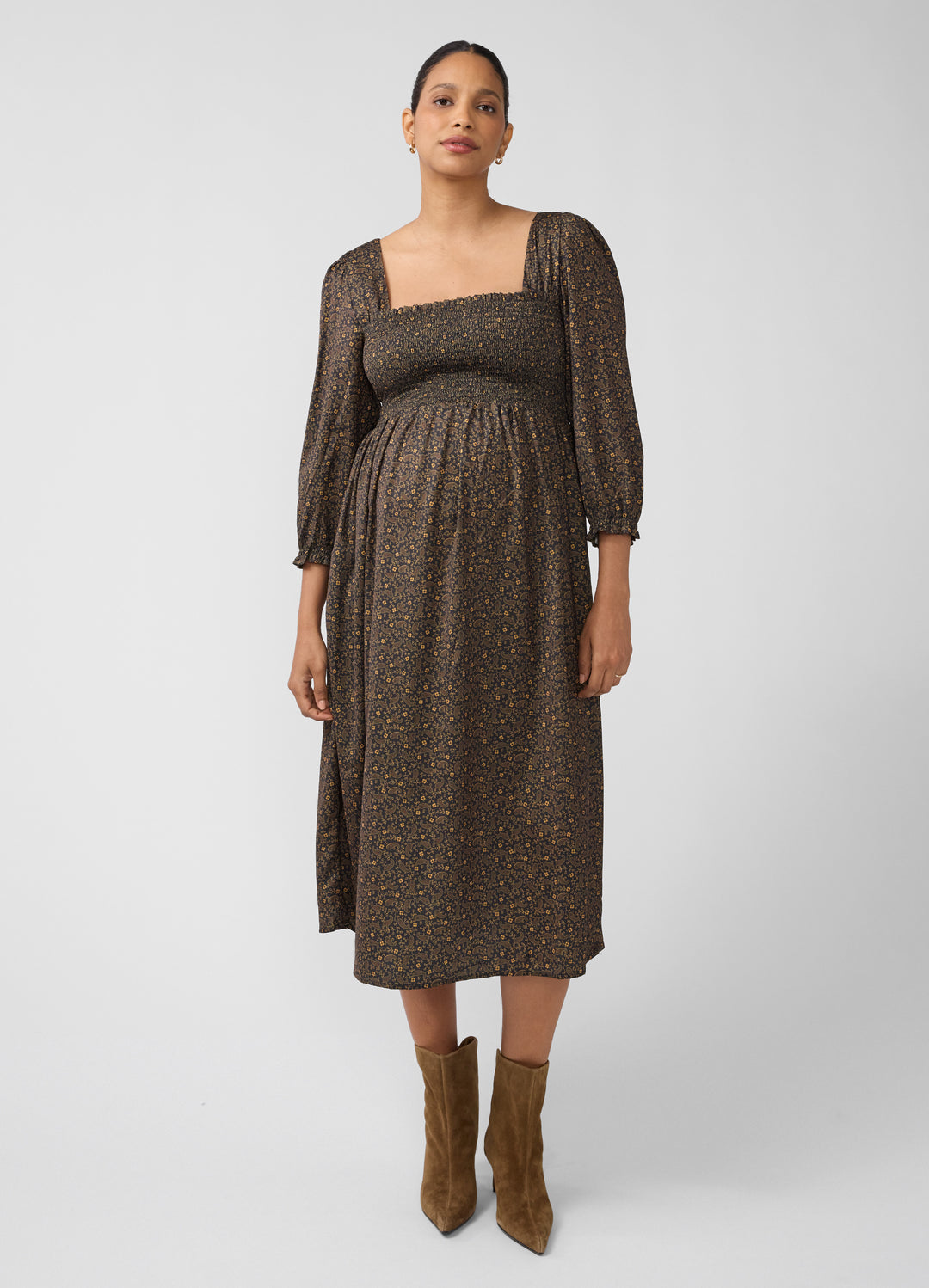 plus size pregnancy formal dresses Ingrid & Isabel Smocked Sateen Maternity And Nursing Midi Dress Black Paisley XS global-fasion_detail-Sequin