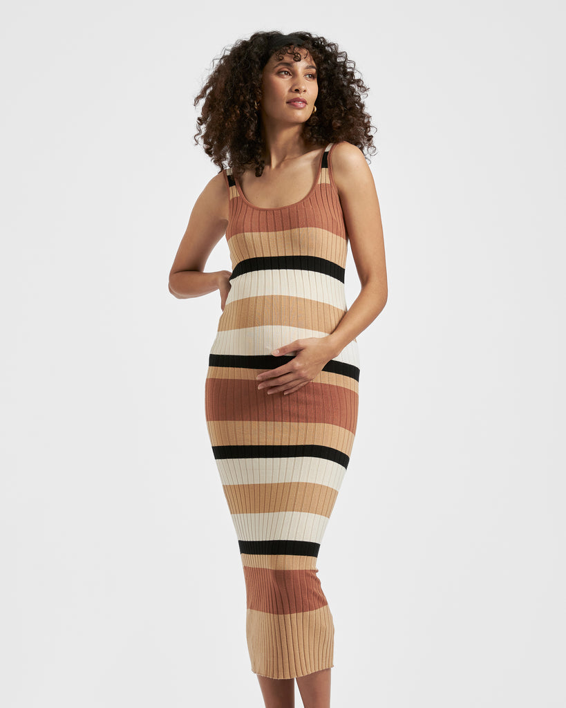 Sarah Stripe Knit Dress Amber Natural Black by Ripe Maternity