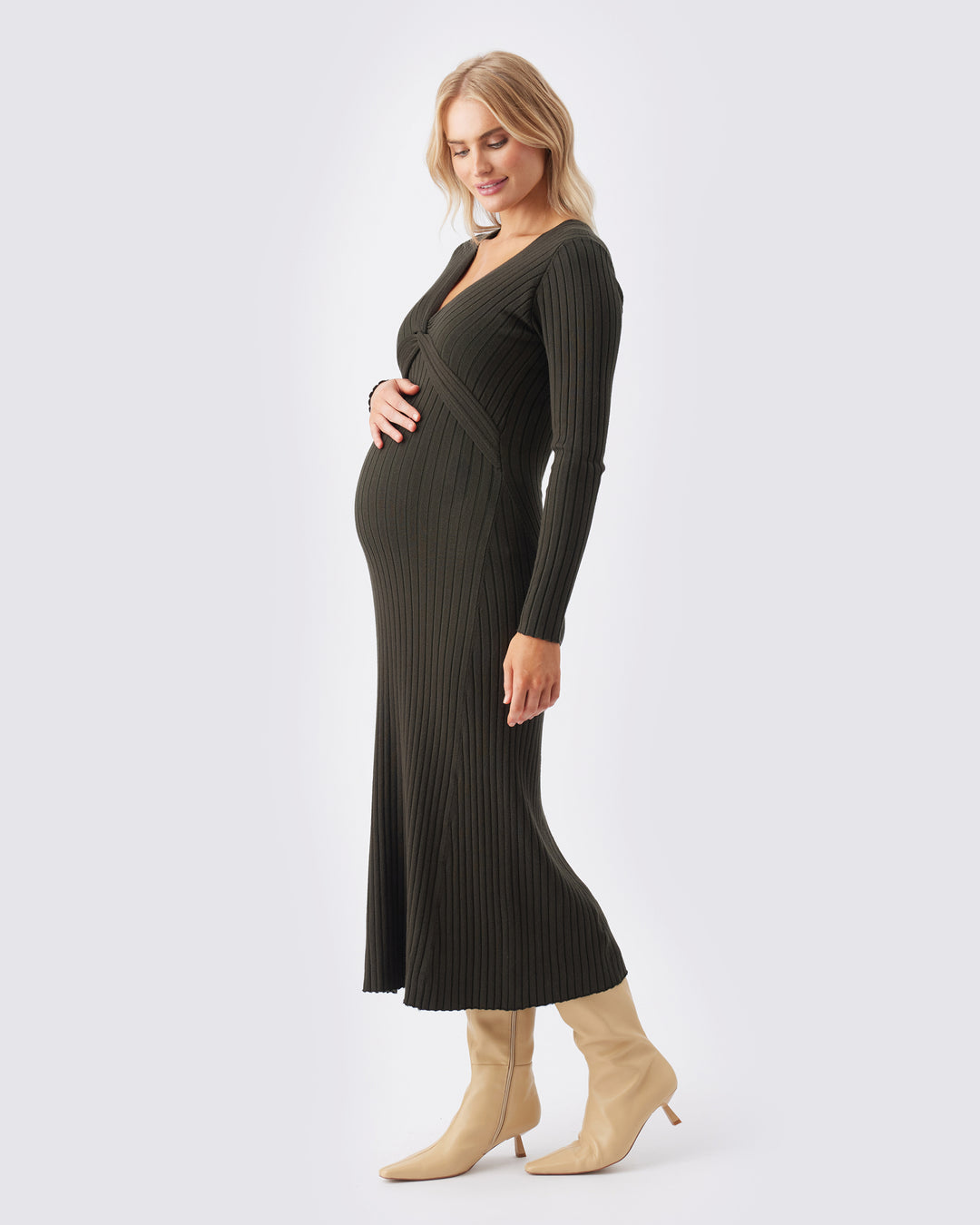 long nursing dress Remi Knit CAJUNI Navy Blue Tropical ship_alone:BLANK Cut and gathers at Style:Queen Svetlana