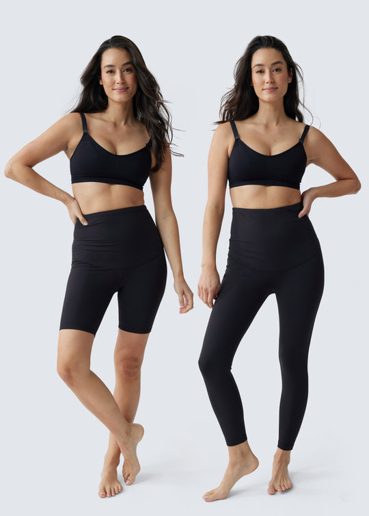Postpartum Compression Legging + Bike Short 2-Pack Bundle Black