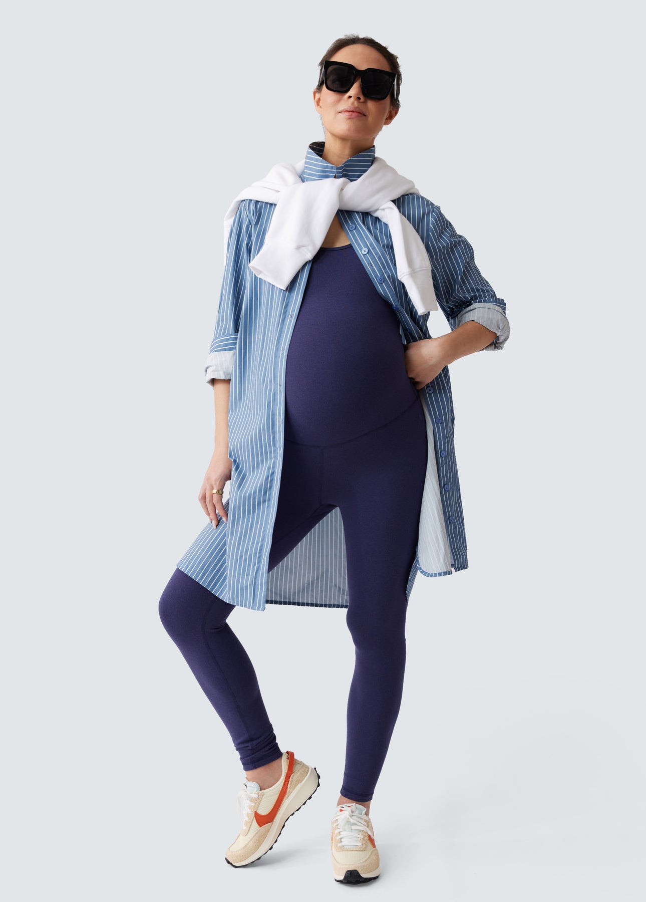 Maternity Poplin Shirt Dress White or Blue Stripe Cotton Button Up Ingrid Isabel