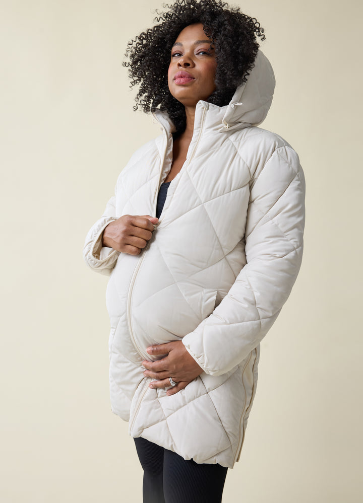 Winter Maternity Fashion: Long Hooded Padded Coat For Pregnant