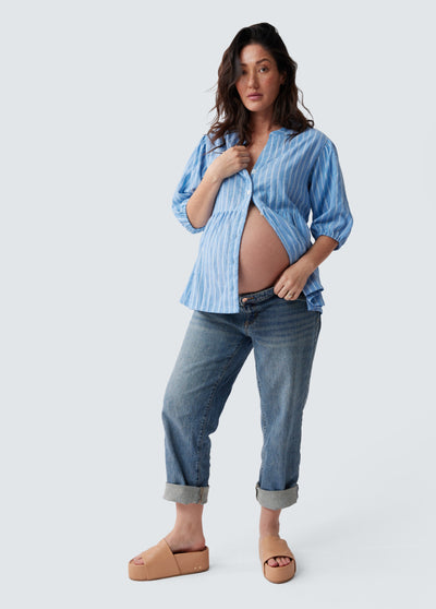 Aylya is 5’6”, 30 weeks pregnant, and wearing size XS||Blue/White Stripe