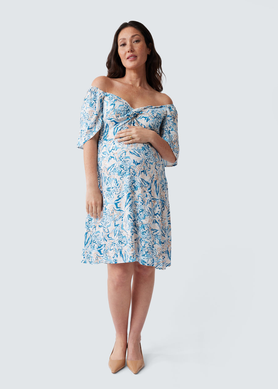 Ingrid \u0026 Isabel Maternity Twist Front Flutter Sleeve Dress Painterly Blue Size Xs Flutter Sleeve Maternity Dress, Perfect for Baby Showers – Ingrid \u0026 Isabel