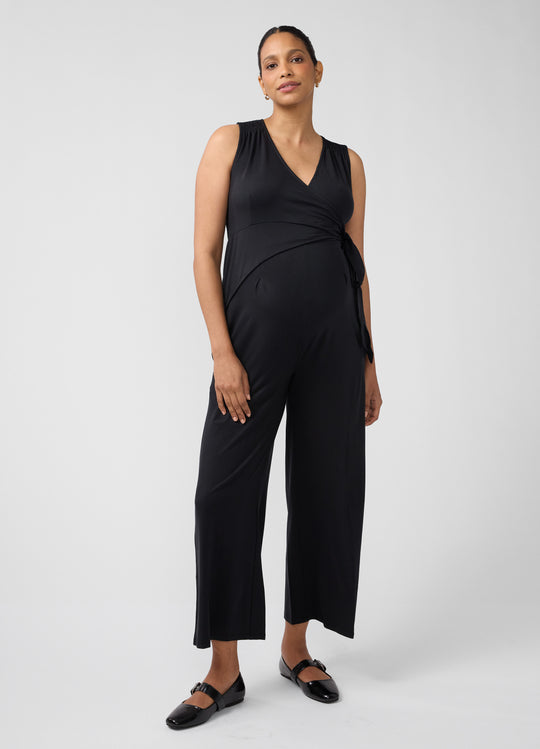 Sleeveless Wrap Knit Maternity Nursing Jumpsuit