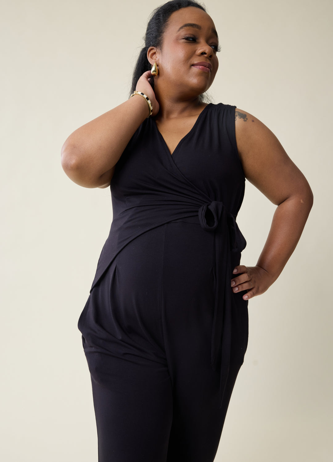 Black Maternity Jumpsuit Sleeveless, Stretchy Knit – Ingrid Isabel