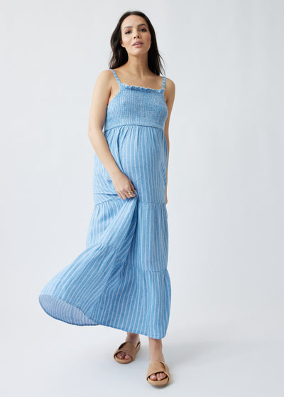 Bianca is 5’9”, 33 weeks pregnant, and wearing size S||Blue/White Stripe