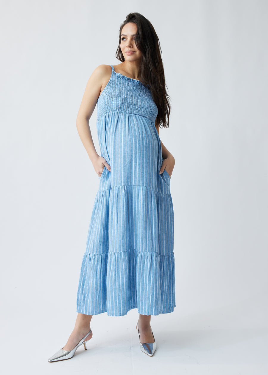 Smocked Maternity Maxi Dress with Pockets – Ingrid \u0026 Isabel