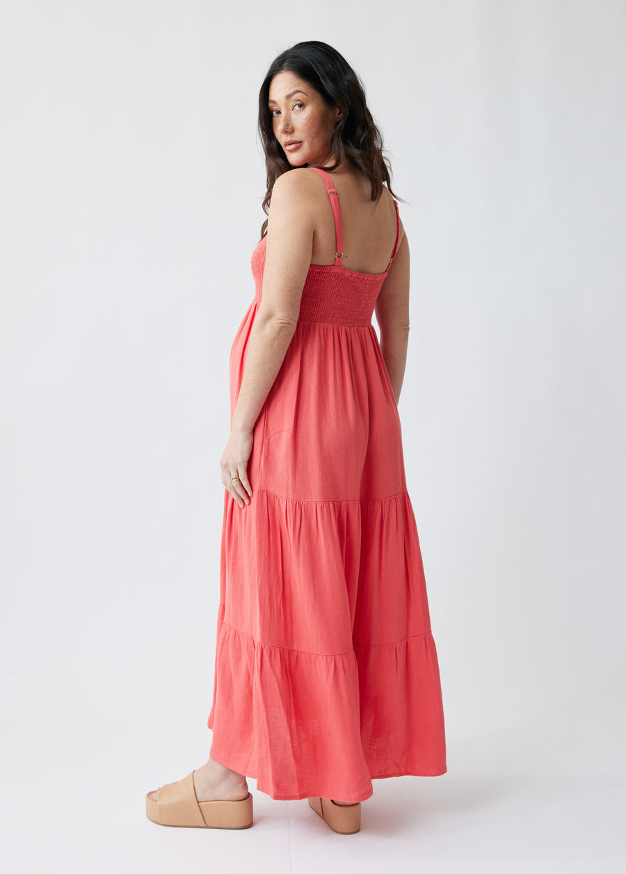 knee length dresses for ladies Burgundy Lace Overlay Maternity Maxi Dress main image 1
