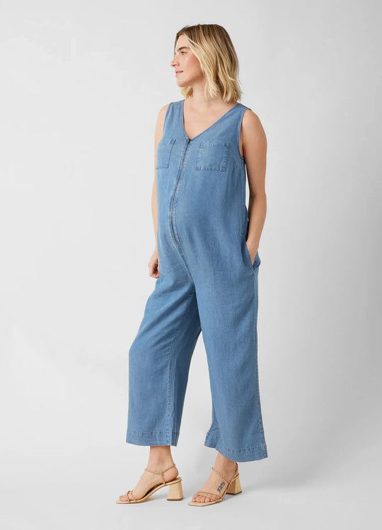 The Zip & Relax Chambray Maternity + Nursing Jumpsuit