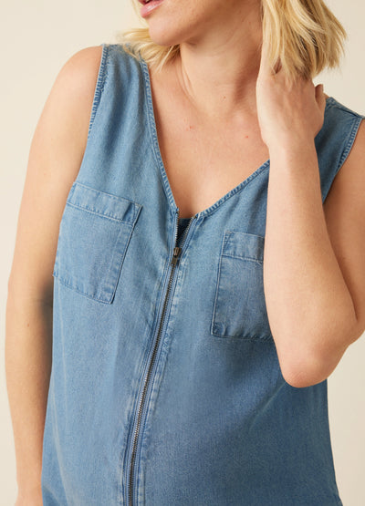 The Zip & Relax Maternity + Nursing Chambray Jumpsuit