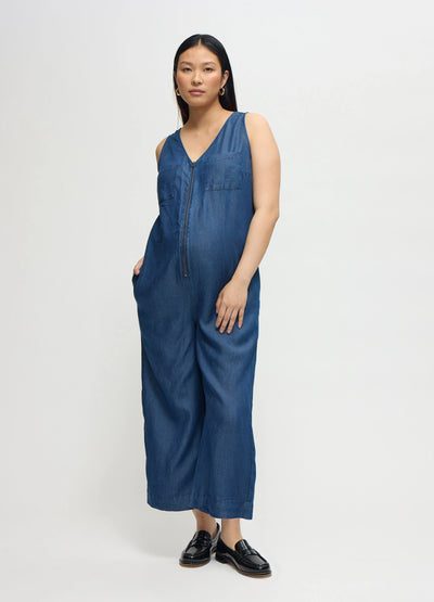 The Zip & Relax Maternity + Nursing Chambray Jumpsuit