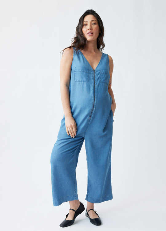Buy Mine4Nine Women Solid Blue Color Maternity Jumpsuit online