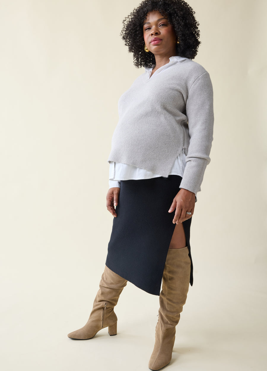 Ingrid Isabel Maternity Side Zip Sweater Light Gray