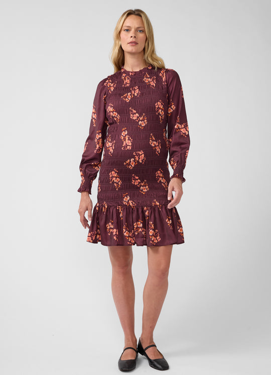 Long Sleeve Smocked Maternity Mini Dress