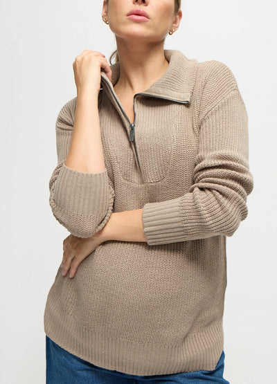 The Stay Cozy Quarter Zip Maternity Sweater