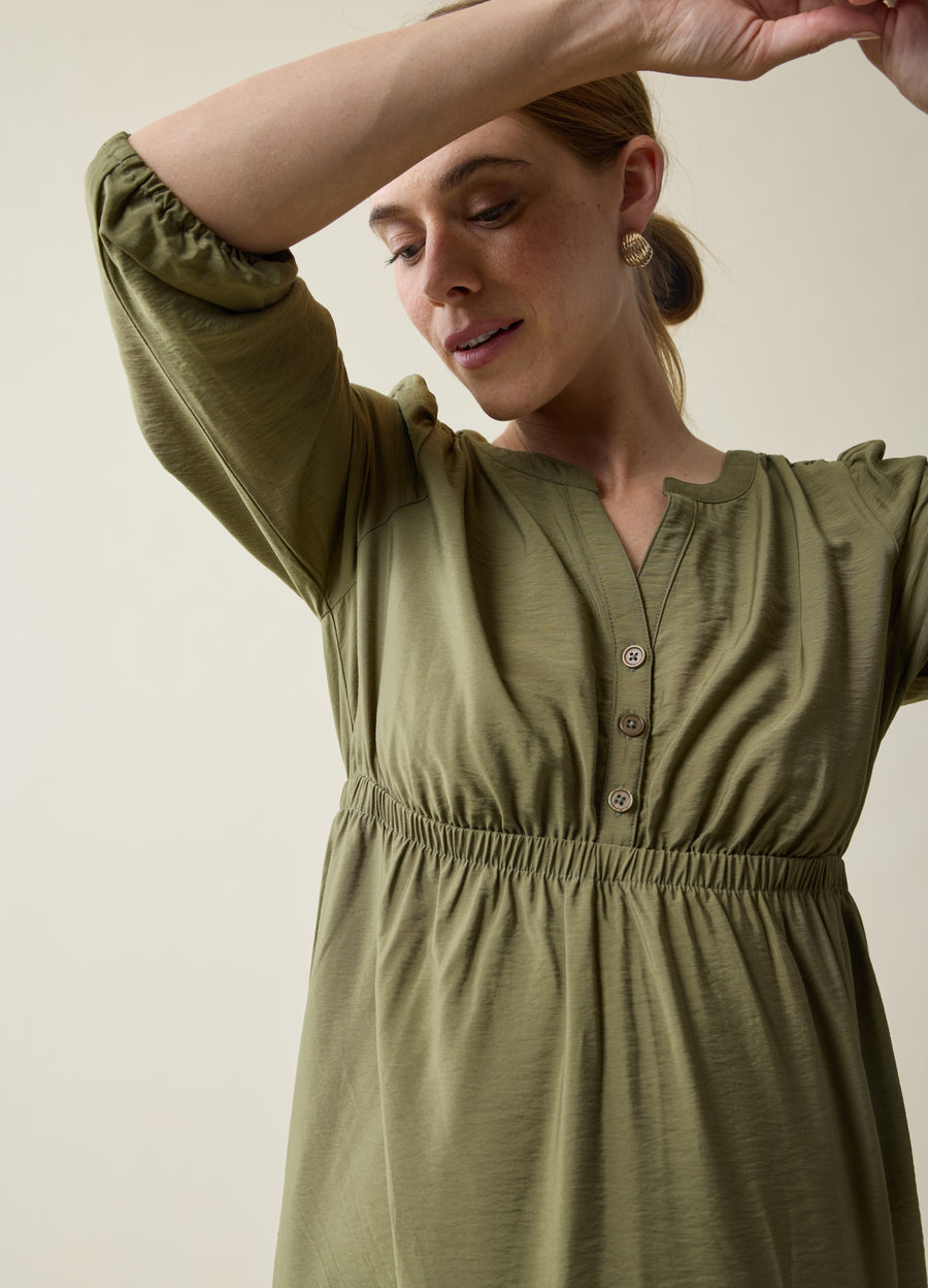 green emerald velvet dress Ingrid & Isabel Maternity Versatile Midi Dress Olive Size S