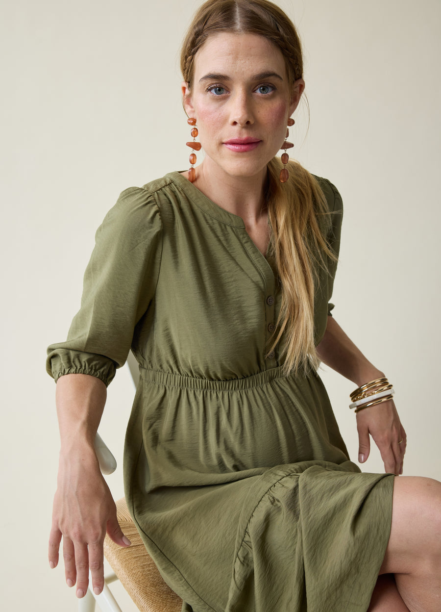 chinese dress ladies Ingrid & Isabel Maternity Versatile Midi Dress Olive Size S