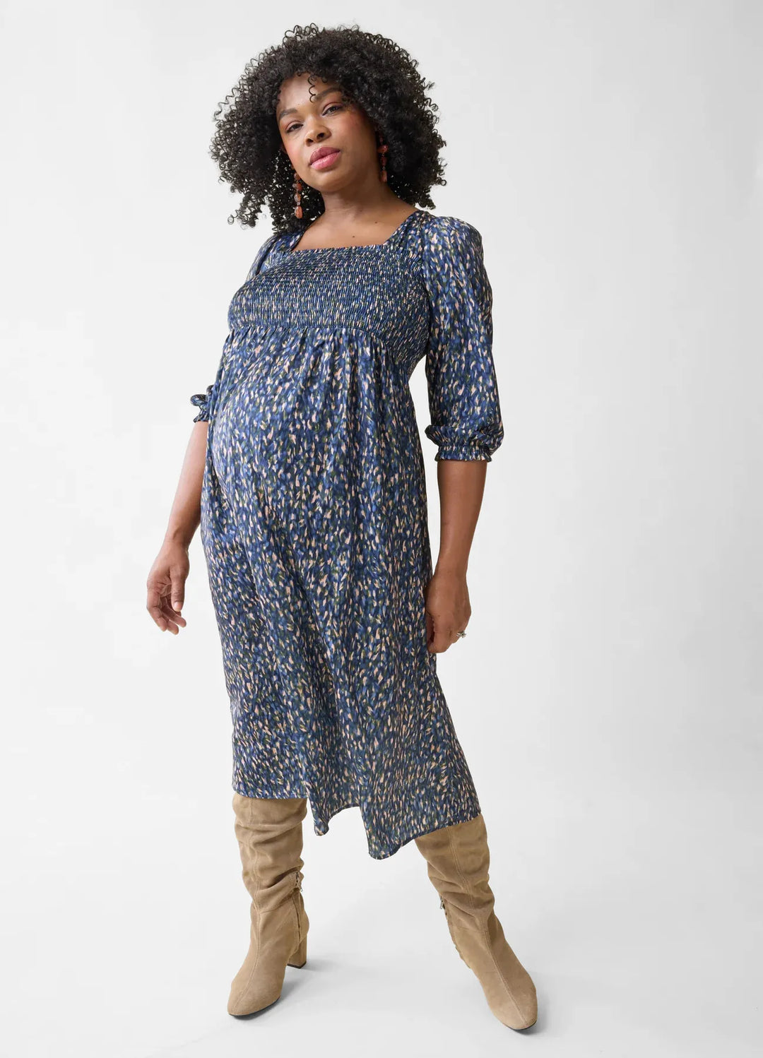 Ingrid & Isabel Maternity Breeze Midi Dress Blue Multi Blur Dot Size S