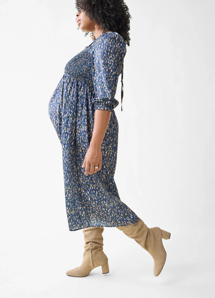 Ingrid & Isabel Maternity Breeze Midi Dress Blue Multi Blur Dot Size S