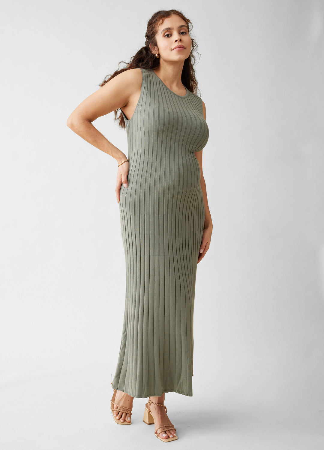 open lace back dress Ingrid + Isabel Maternity Seamless Striped Midi Sweater Dress Fig Size L main image 0