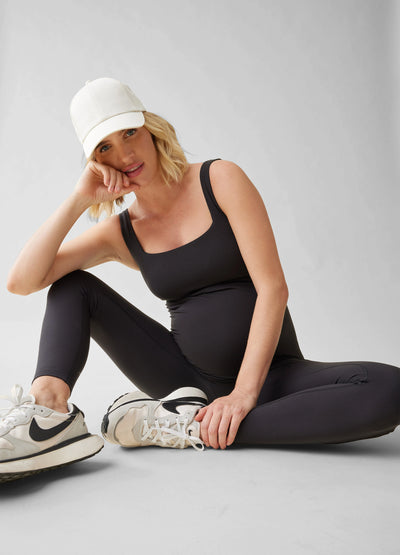 The Long Black Maternity Active Unitard Jumpsuit