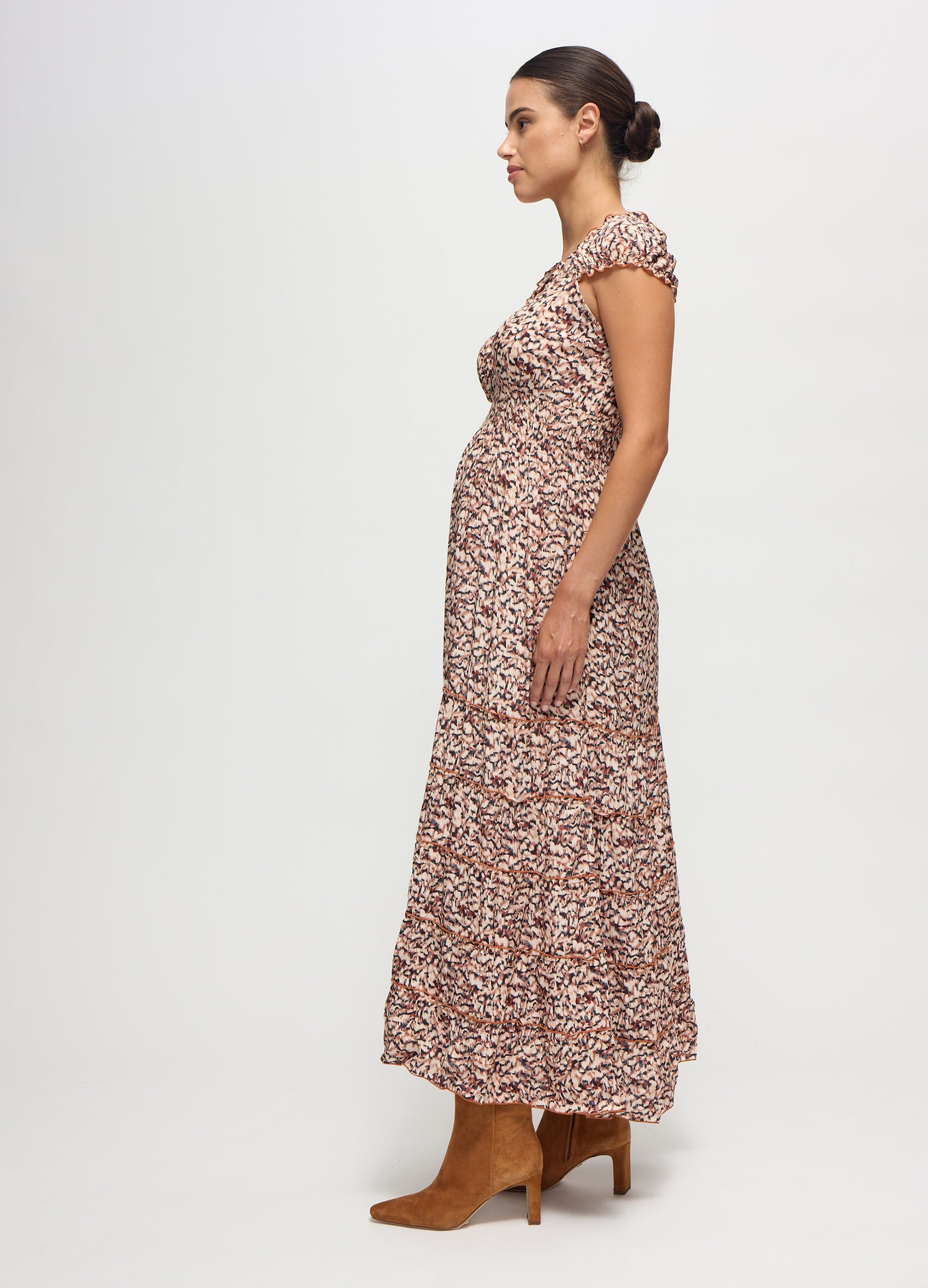 Ingrid & Isabel Maternity Cap Sleeve Maxi Dress - Brown-Navy Abstract Ingrid & Isabel Maternity Cap Sleeve Maxi Dress - Brown-Navy Abstract