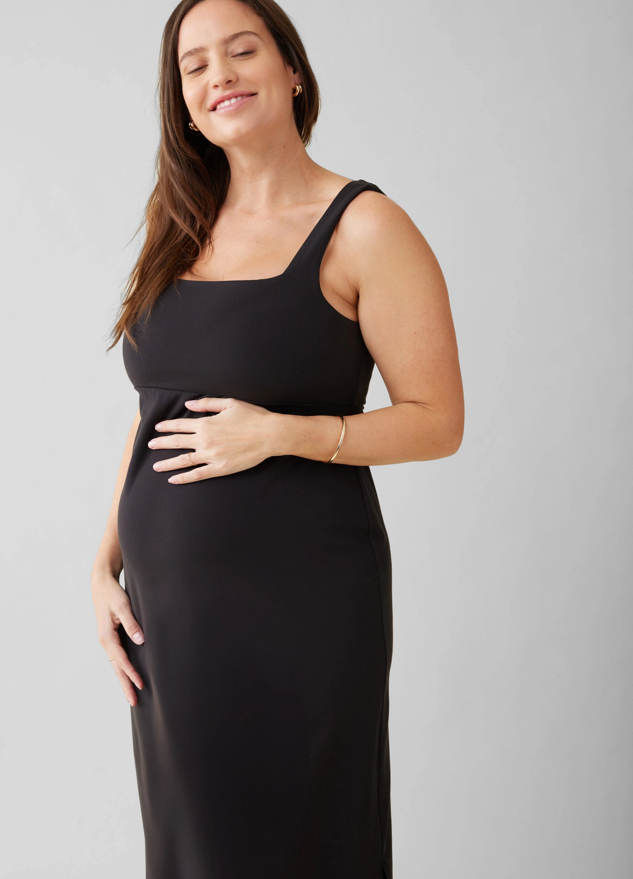 black midi maternity dress Everyday Square Neck for Nursing – Ingrid & Isabel Color:Soft Tan With Cream Emb Long Sleeves AKIRA Crochet All Day Green velvet dress