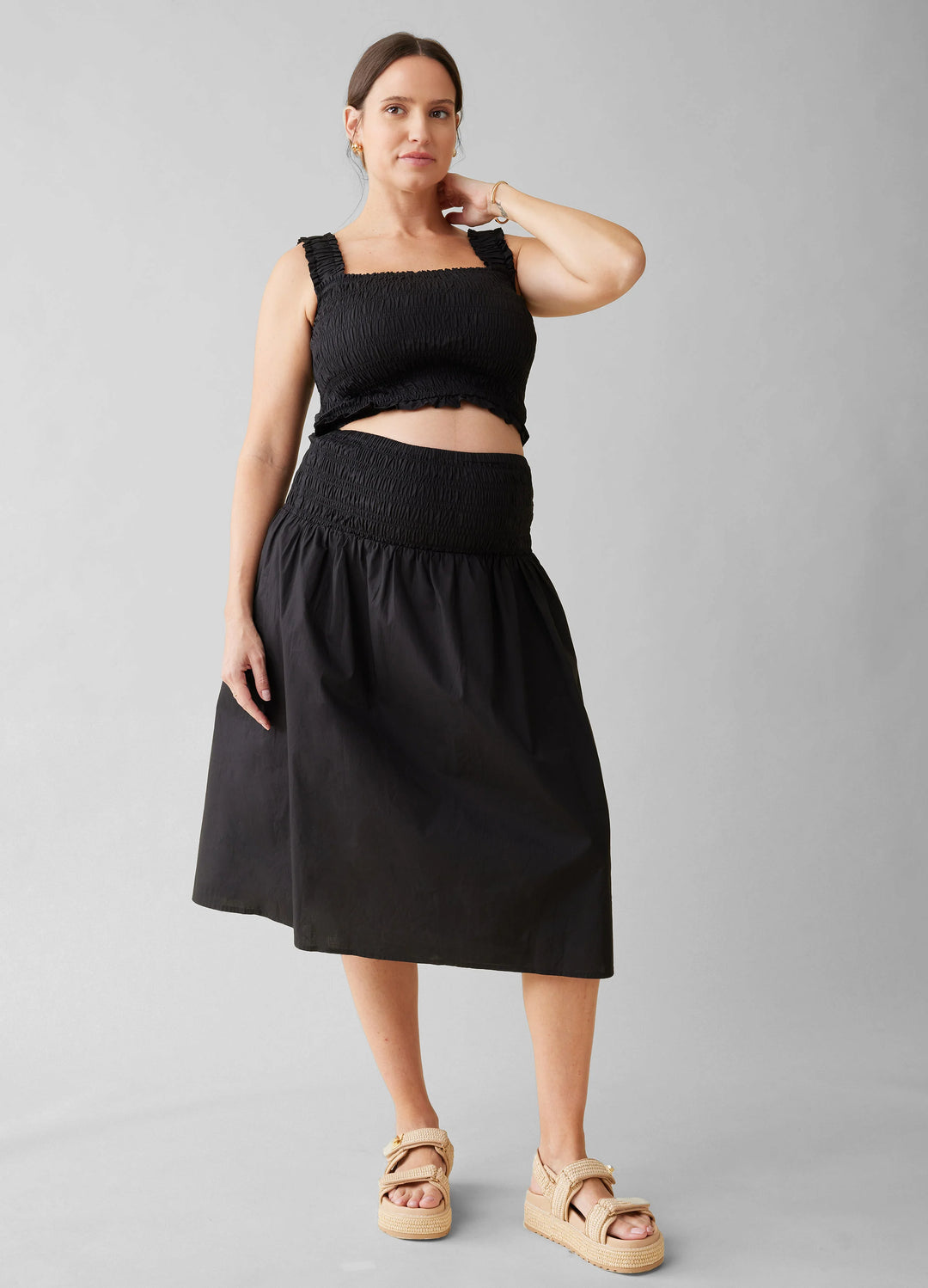 fitted maternity tank dress HATCH Collection The Softest Rib Nursing Tank Dress in Black